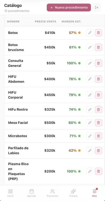 Catálogo de tratamientos e insumos médicos en Lumière